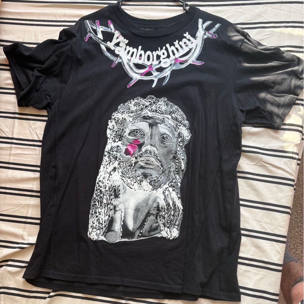 VLONE Black Tee with White and Pink Accents